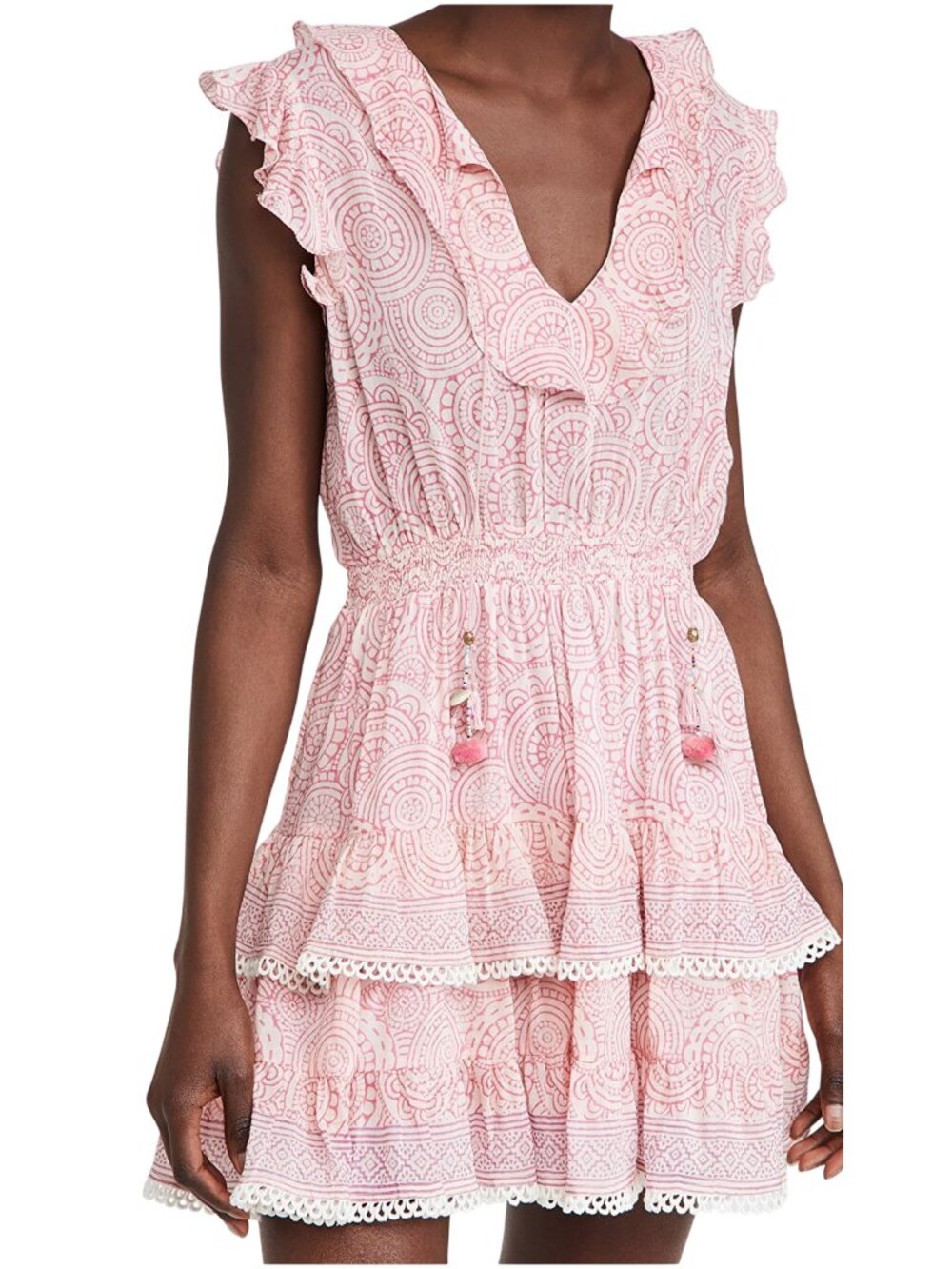 Bell by Alicia Bell Rebecca Mini Dress M medium silk cotton pink tiered print